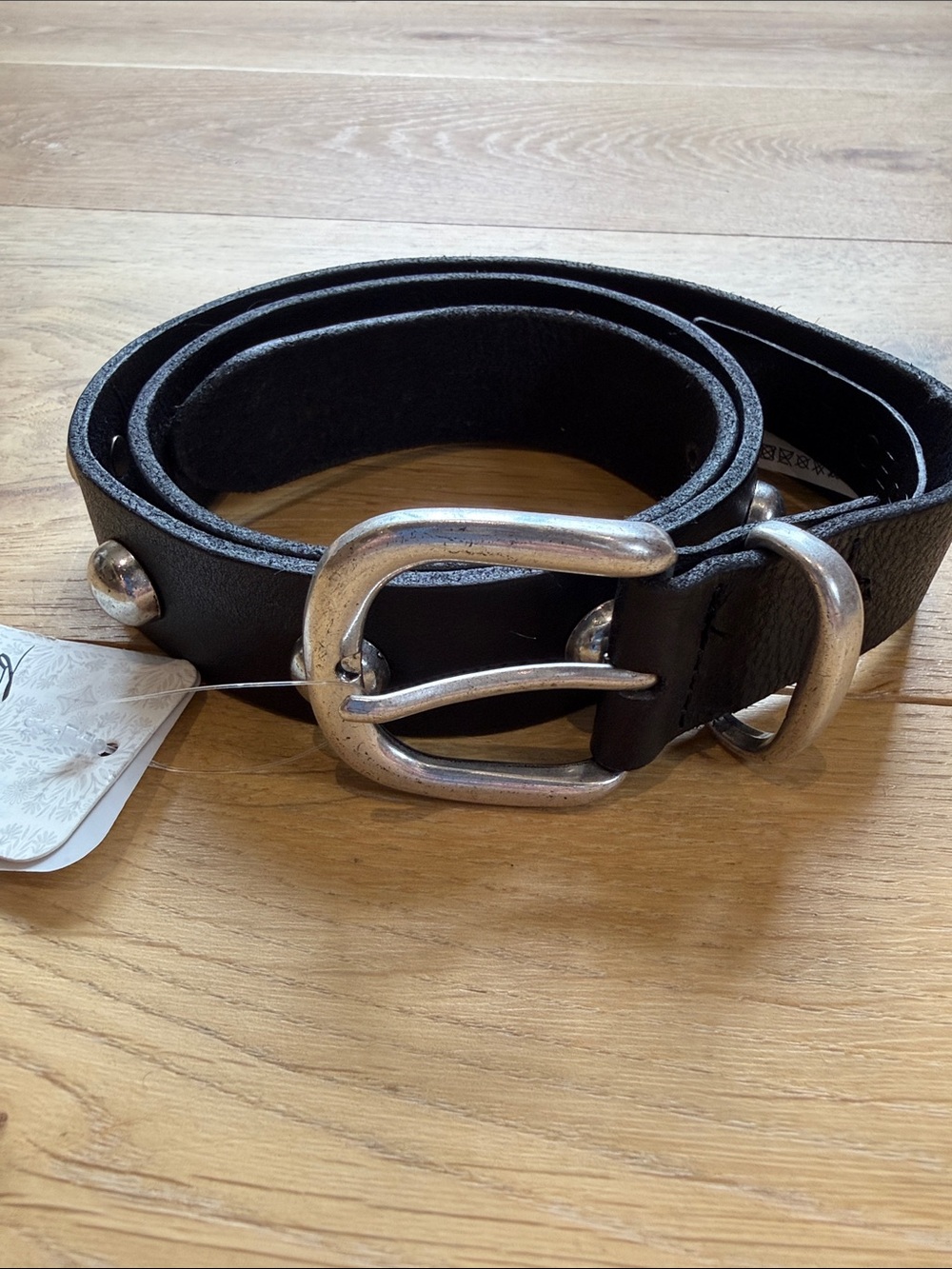 Free People Black Studded Leather Belt with Silver Hardware